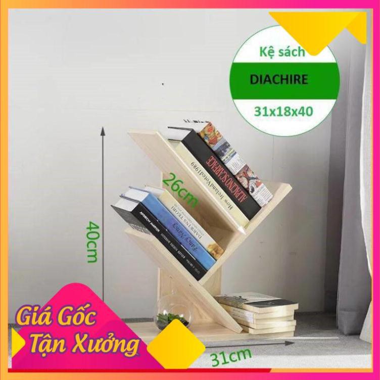 Kệ sách 2 tầng để bàn DIACHIRE hình xương cá vân gỗ, BH 3 tháng