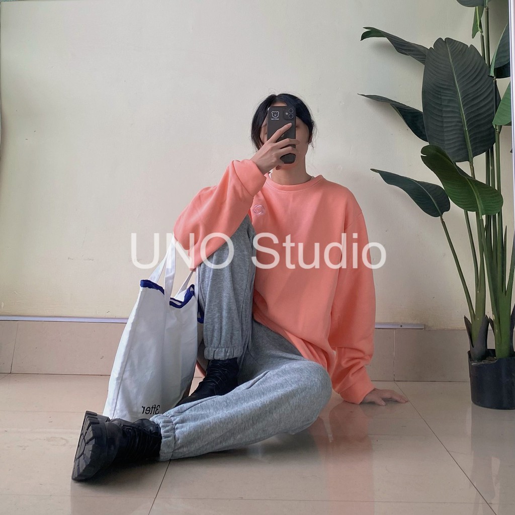 Áo seater, áo nỉ form rộng màu hồng cam pastel