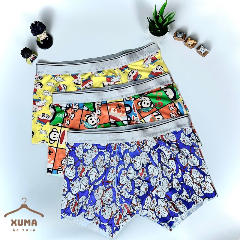 [ Ảnh tự chụp ] Combo 3 quần sịp quần lót nam hoạt hình thun lạnh siêu nhẹ co giãn khử mùi hiệu quả xuma