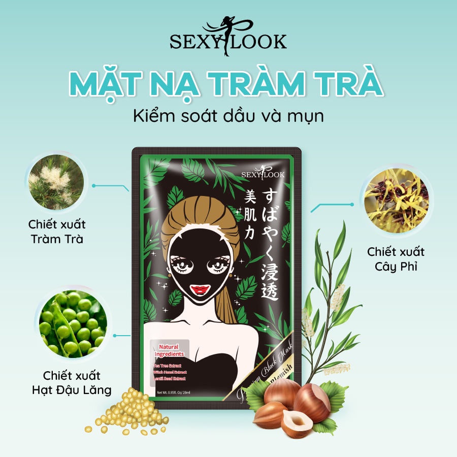 SEXYLOOK Mặt Nạ Tràm Trà Giảm Mụn Kiềm Dầu Sexylook Tea Tree Anti Blemish Black Facial Mask 28ml [BẢN ĐÀI NHẬP KHẨU]