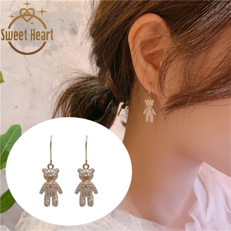 Khuyên Tai Thiết Kế Hình Gấu Đính Đá Lấp Lánh Thời Trang Nữ