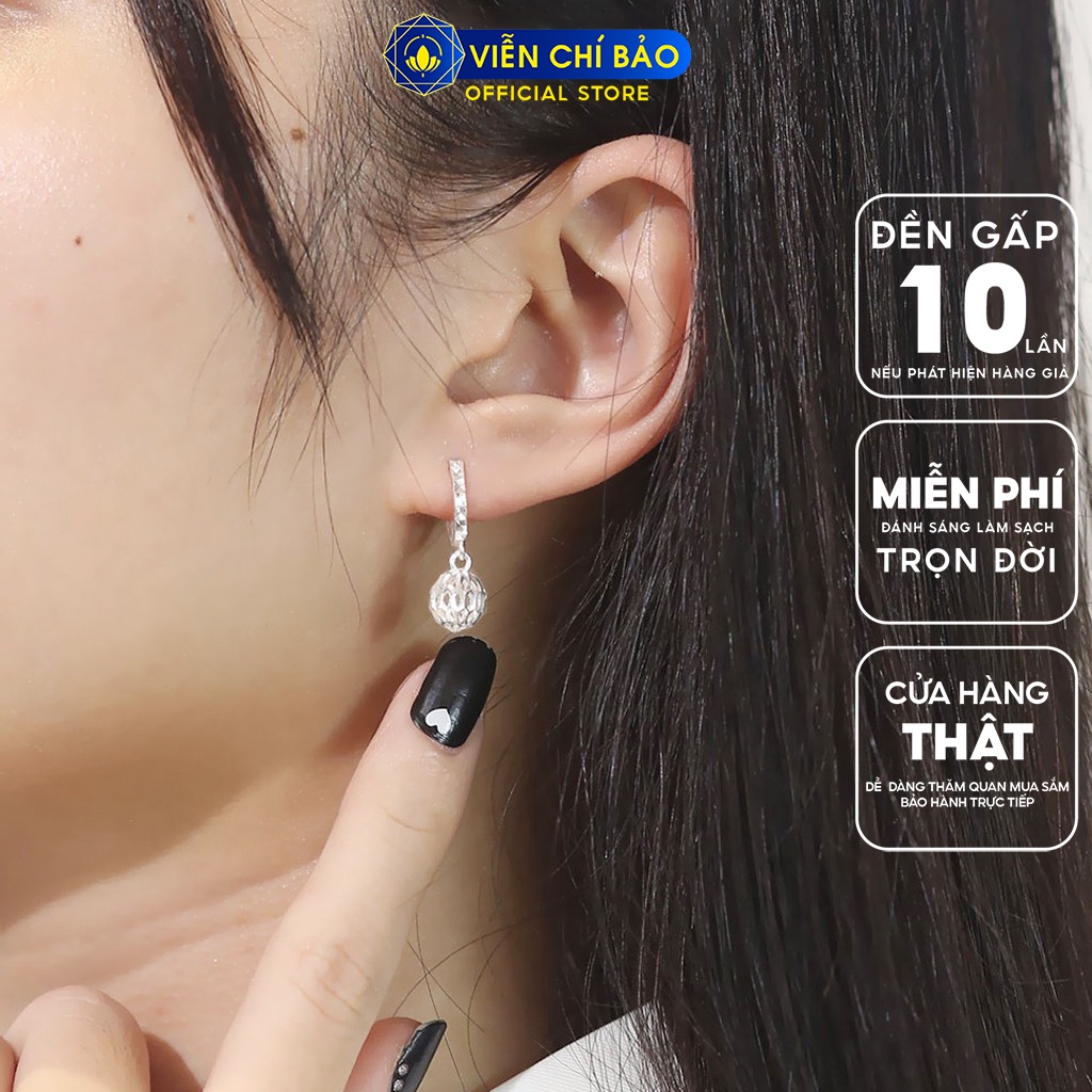 Bông tai bạc nữ hình cầu lấp lánh chất liệu bạc S925 thời trang phụ kiện trang sức nữ thương hiệu Viễn Chí Bảo B400300