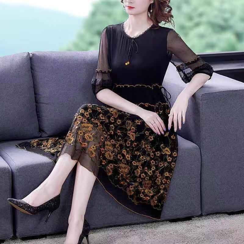 Đầm Lụa Thêu Họa Tiết Phong Cách Thời Trang Mùa Hè Hàng Mới Chất Lượng Cao 2022