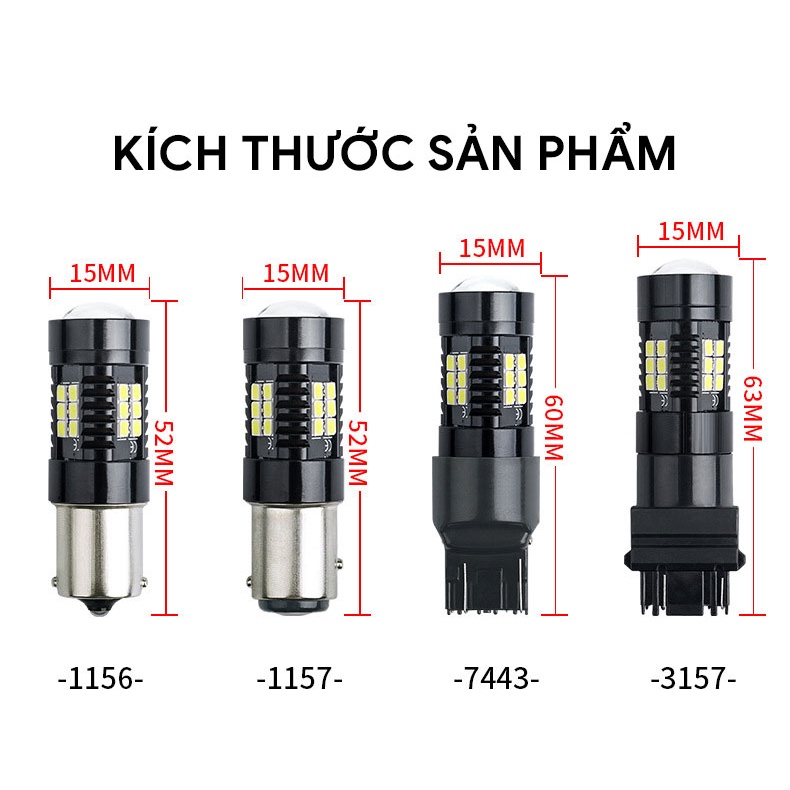 Đèn LED  hậu, phanh, xi nhan chân 1157  chip 3030 T203030-21 Màu trắng