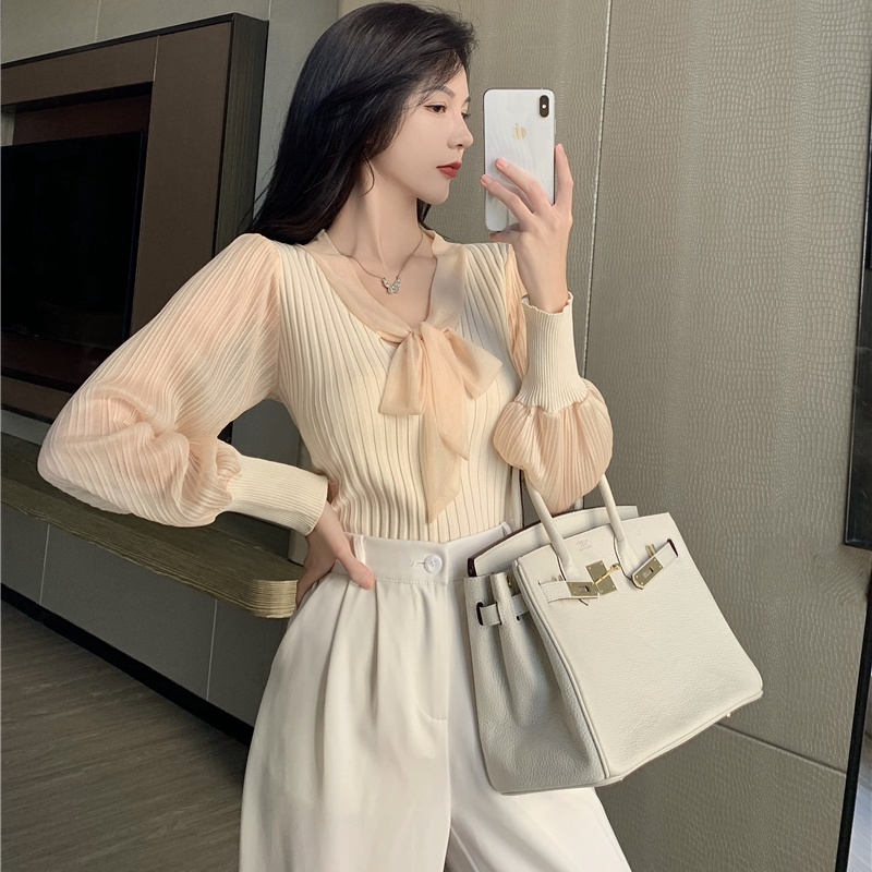 Áo Kiểu Cổ Chữ v Thắt Nơ Xếp Ly Phong Cách Retro Cho Nữ  tao bao