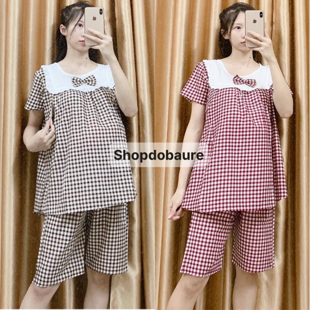 Bộ bầu và sau sinh quần lửng áo cộc có khóa cho con bú chất lụa chéo thái cực kì mềm mát - 𝐁𝐋𝟓𝟏