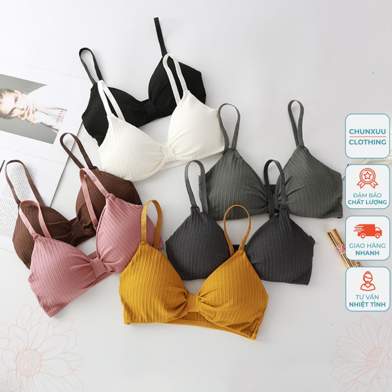 Áo Bra thắt nơ basic Chunxuu, chất cotton không gọng đệm mỏng nâng ngực - BR08