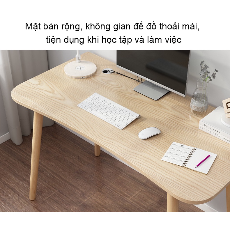 Bàn làm việc tích hợp hộc tủ để đồ tiện lợi chân gỗ tự nhiên chắc chắn, bàn học bền bỉ màu trắng gỗ MDF cao cấp
