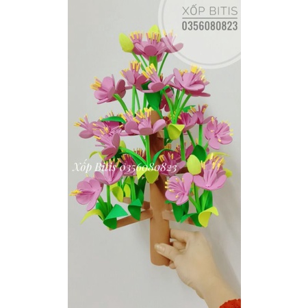 100 bông Hoa đào, hoa mai hoa 5 cánh 5cm trang trí nhà