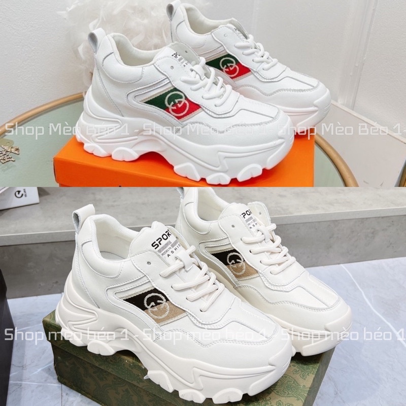 Giày thể thao sneaker gc trắng vạch màu kẻ chéo đế cao fullbox