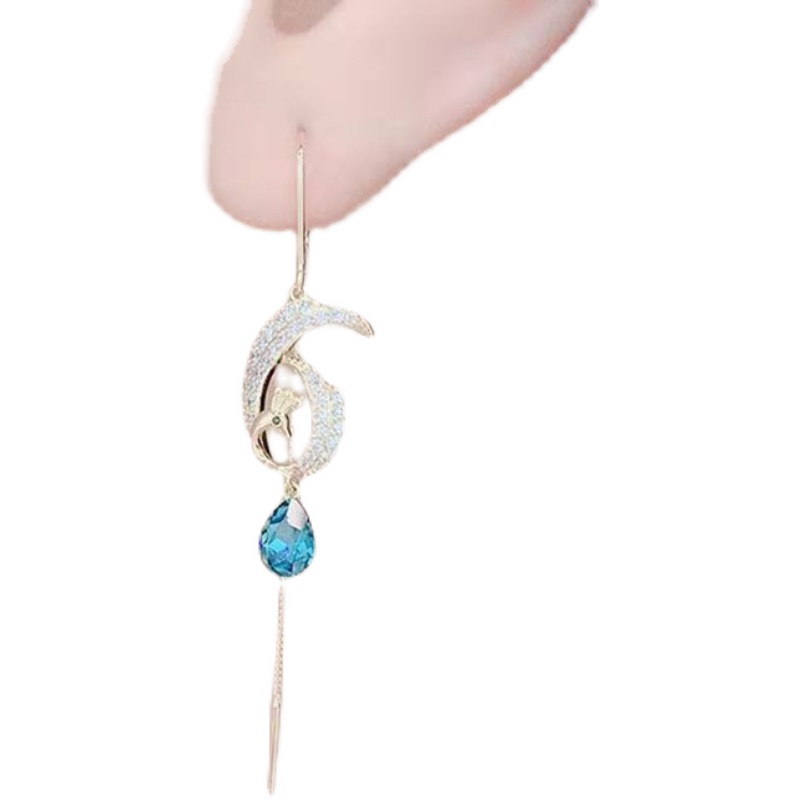 Bông Tai Tua Rua Đính Đá Xanh Thời Trang Hàn Quốc