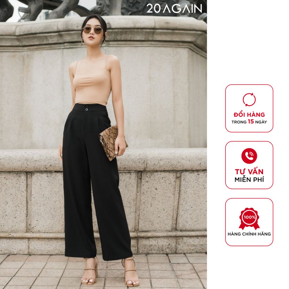 Quần âu cạp rời 2 cúc cá tính 20AGAIN, thiết kế quần ống rộng QAA1248 | BigBuy360 - bigbuy360.vn