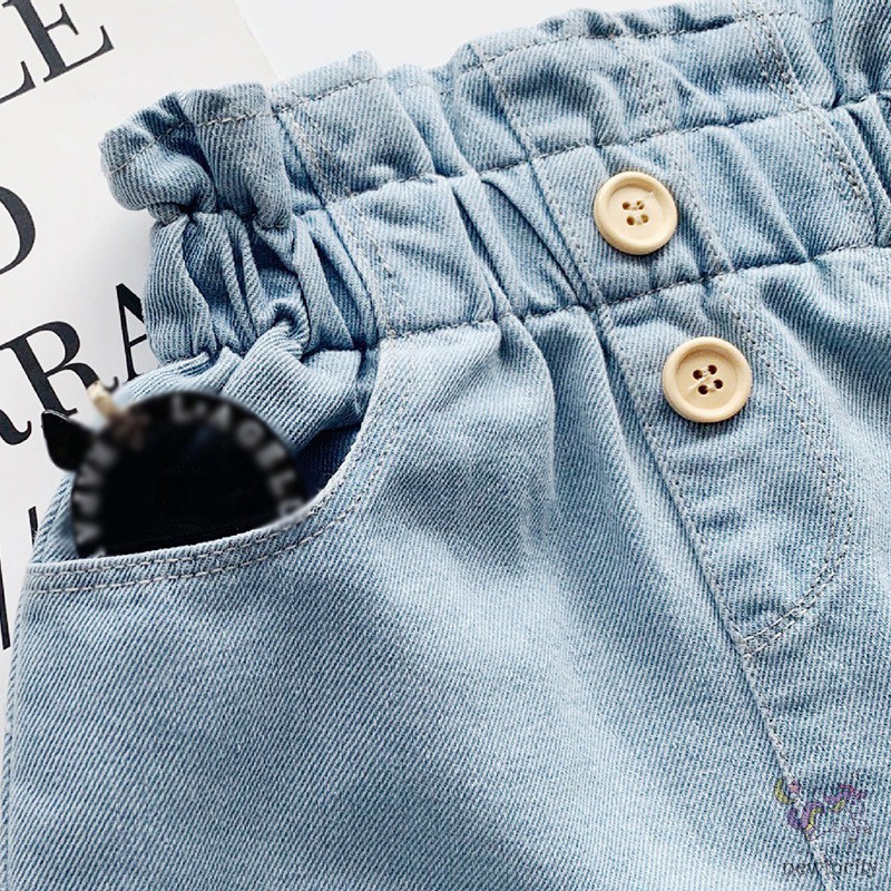 Quần Đùi Jean Lưng Cao Kiểu Hàn Quốc Dễ Thương Cho Bé Gái