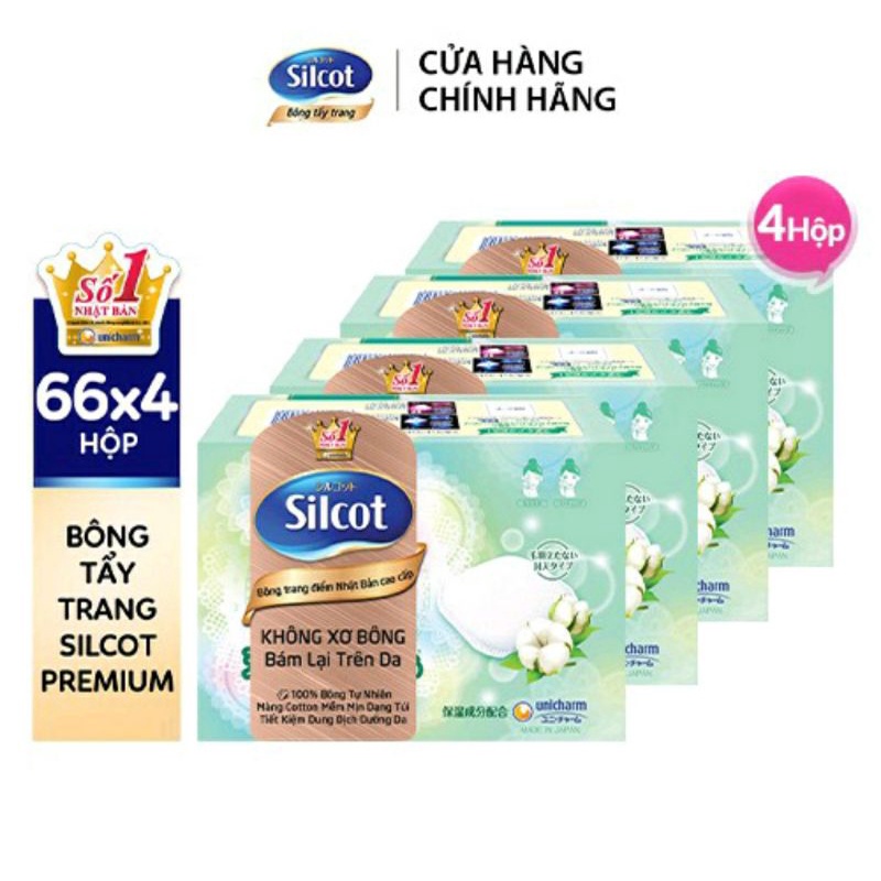 Bộ 4 Bông tẩy trang Silcot Premium hộp 66 miếng