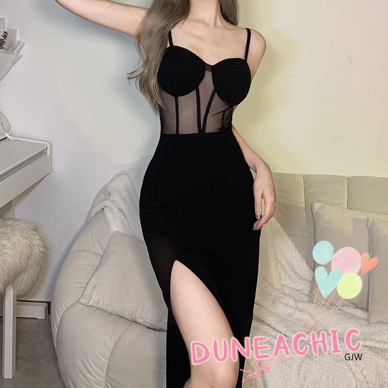 DUNEA Đầm Sát Nách Hở Lưng Phối Lưới Thời Trang Cho Nữ