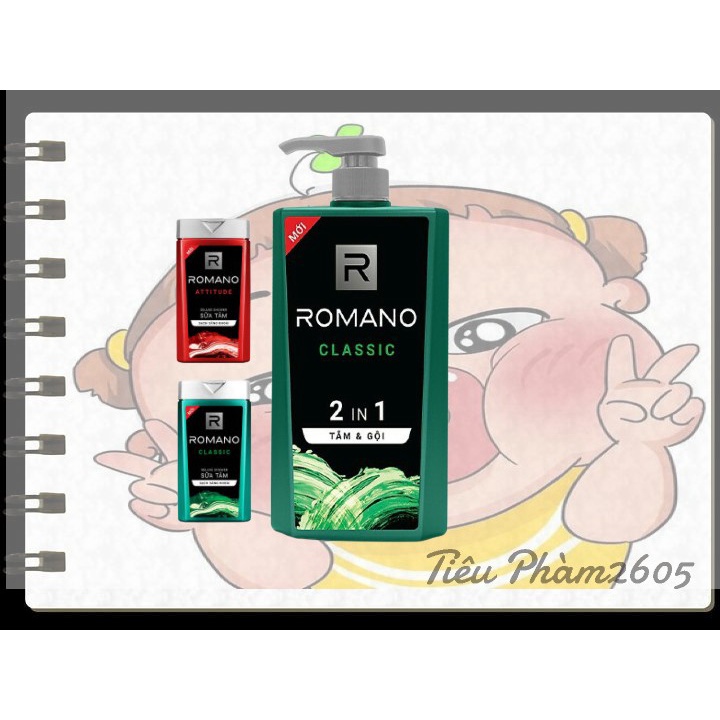 ROMANO_ TẮM GỘI 2IN1 CLASSIC 650G KÈM CHAI 2IN1 150G TÙY Ý