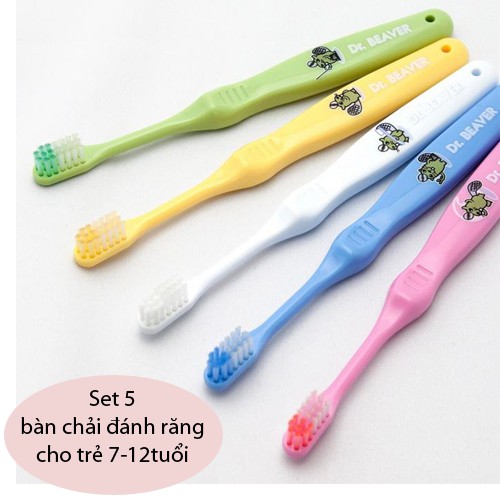 Set 5 bàn chải đánh răng cho trẻ kèm nắp đậy của Nhật Bản bằng tơ mềm An toán cho Bé