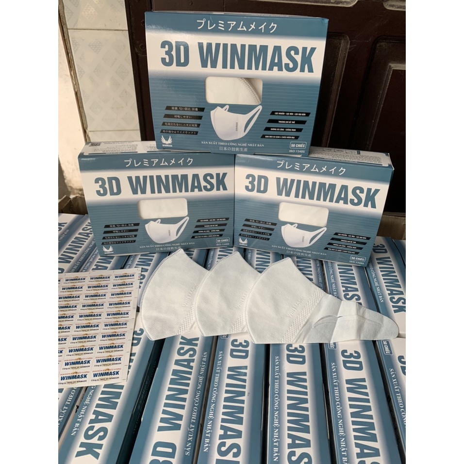 Khẩu trang 3D mask trắng trơn và LV kháng khuẩn chính hãng cao cấp Winmask Form rộng