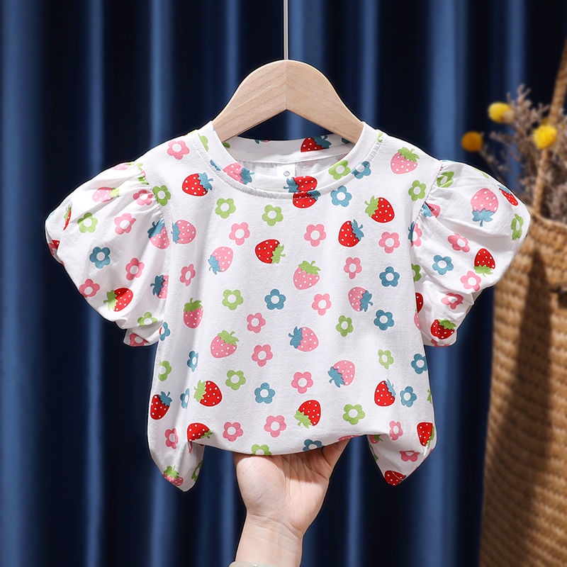 Áo Thun Tay Ngắn In Hình Quả Dâu Dễ Thương Phong Cách Hàn Quốc Thời Trang Mùa Hè Cho Bé Gái