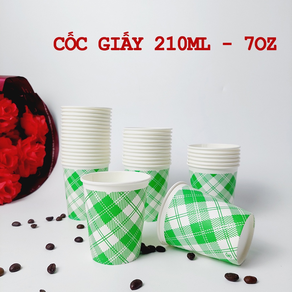 50 chiếc cốc giấy kẻ caro xanh 210ml - 7oz siêu đẹp