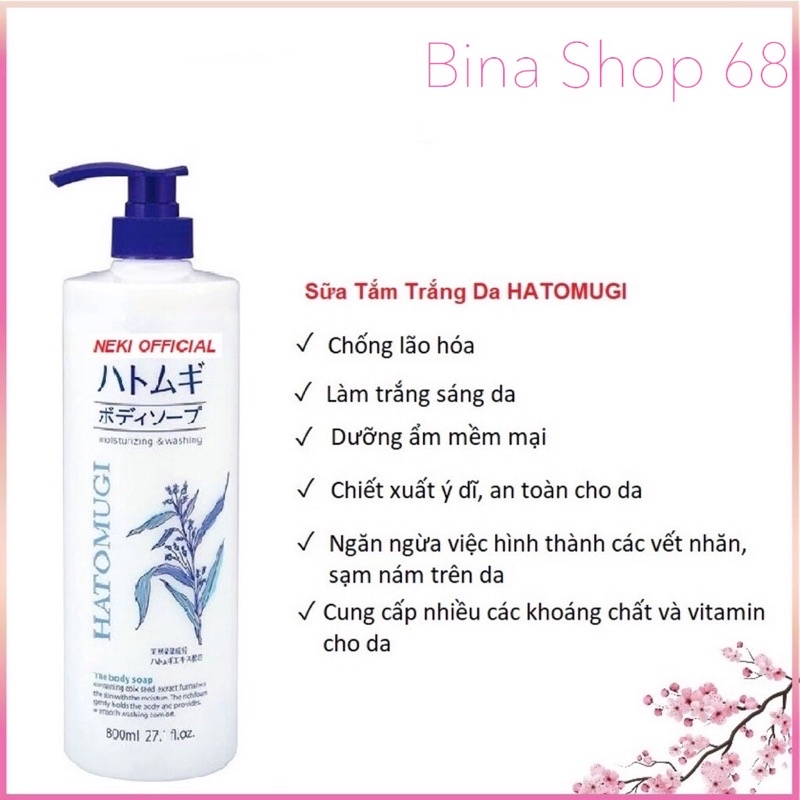 Sữa tắm dưỡng ẩm trắng da Ý Dĩ Hatomugi Naturie 800ml | BigBuy360 - bigbuy360.vn