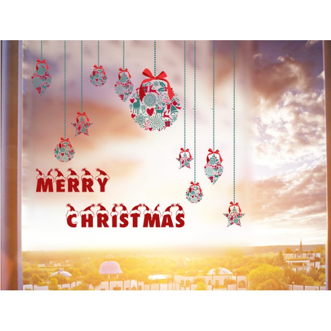 Decal dán kính cao cấp - Rèm dây Merry Christmas