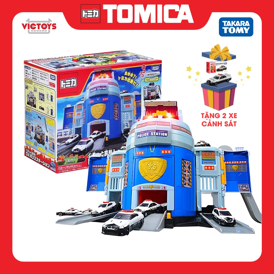 Trạm mô hình cảnh sát Tomica 2022, TẶNG KÈM 2 XE CẢNH SÁT, chạy bằng Pin, có còi hụ báo động, cho bé từ 3 tuổi - Victoys