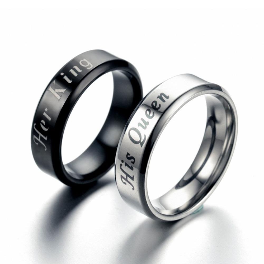 Nhẫn Khắc Chữ His Queen / Her King Bằng Thép Không Gỉ Cho Cặp Đôi