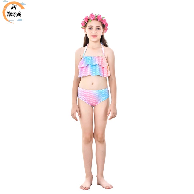 Bộ Đồ Bơi 3 Món Gồm Áo Croptop Hai Dây Và Quần Lót Màu Sắc Gradient Dành Cho Bé Gái 3-12 Tuổi