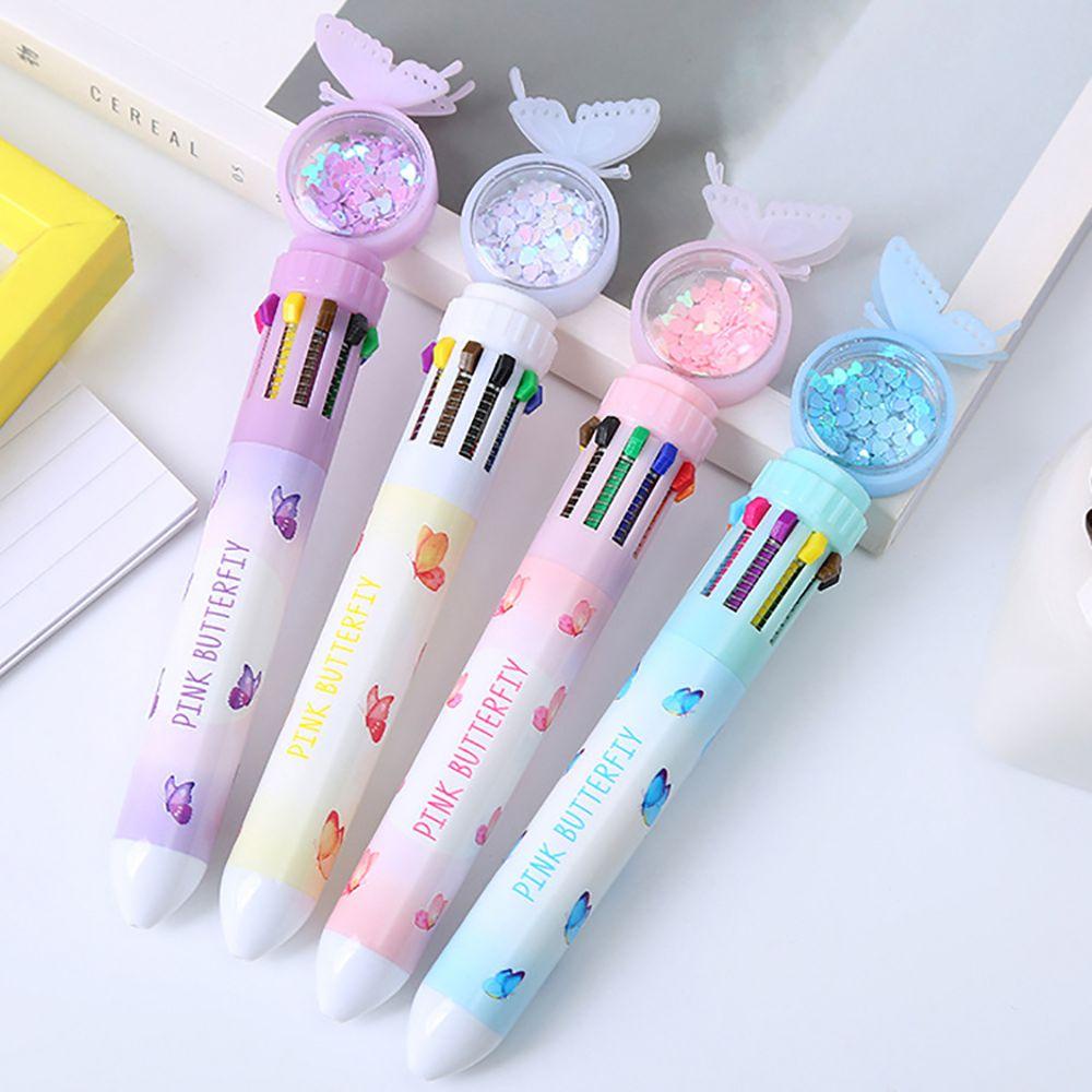 1 Bút Bi 10 Màu Hình Bướm Đính Kim Sa Hoạt Hình Trang Trí Nhà Cửa / Văn Phòng