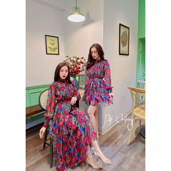 Đầm hoa thiết kế tay dài