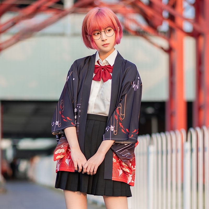Áo Khoác Kimono Nhật Bản Dáng Rộng In Hình Cá Chép Hóa Trang Đường Phố Harajuku Haori Mùa Hè Mới Cho Nam Và Nữ Yuka