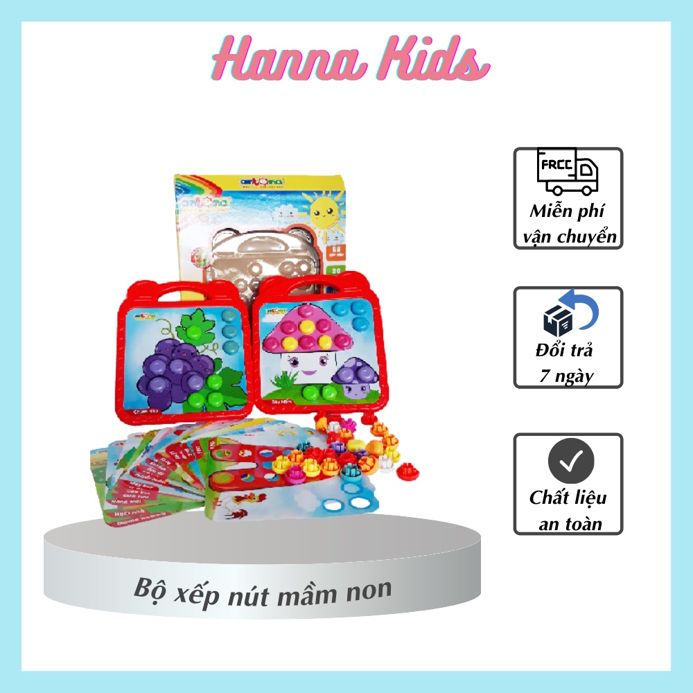 Bộ xếp nút mầm non, đò chơi xếp nút hình cây nấm Van Gogh 1 với 58 nút màu và 20 tranh vẽ