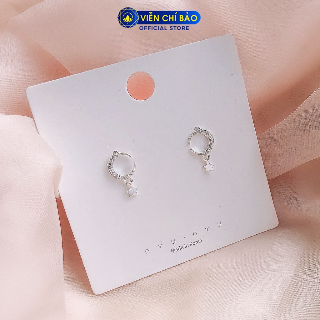 Bông tai bạc nữ trăng sao đính đá chất liệu bạc 925 thời trang phụ kiện trang sức nữ Viễn Chí Bảo B400004