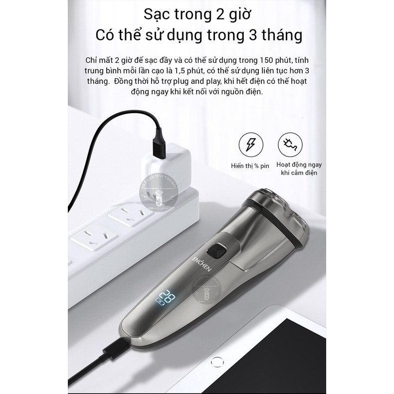 Máy cạo râu Xiaomi Enchen Steel 3S IPX7-Cạo khô và ướt-Thegioimaycaorau