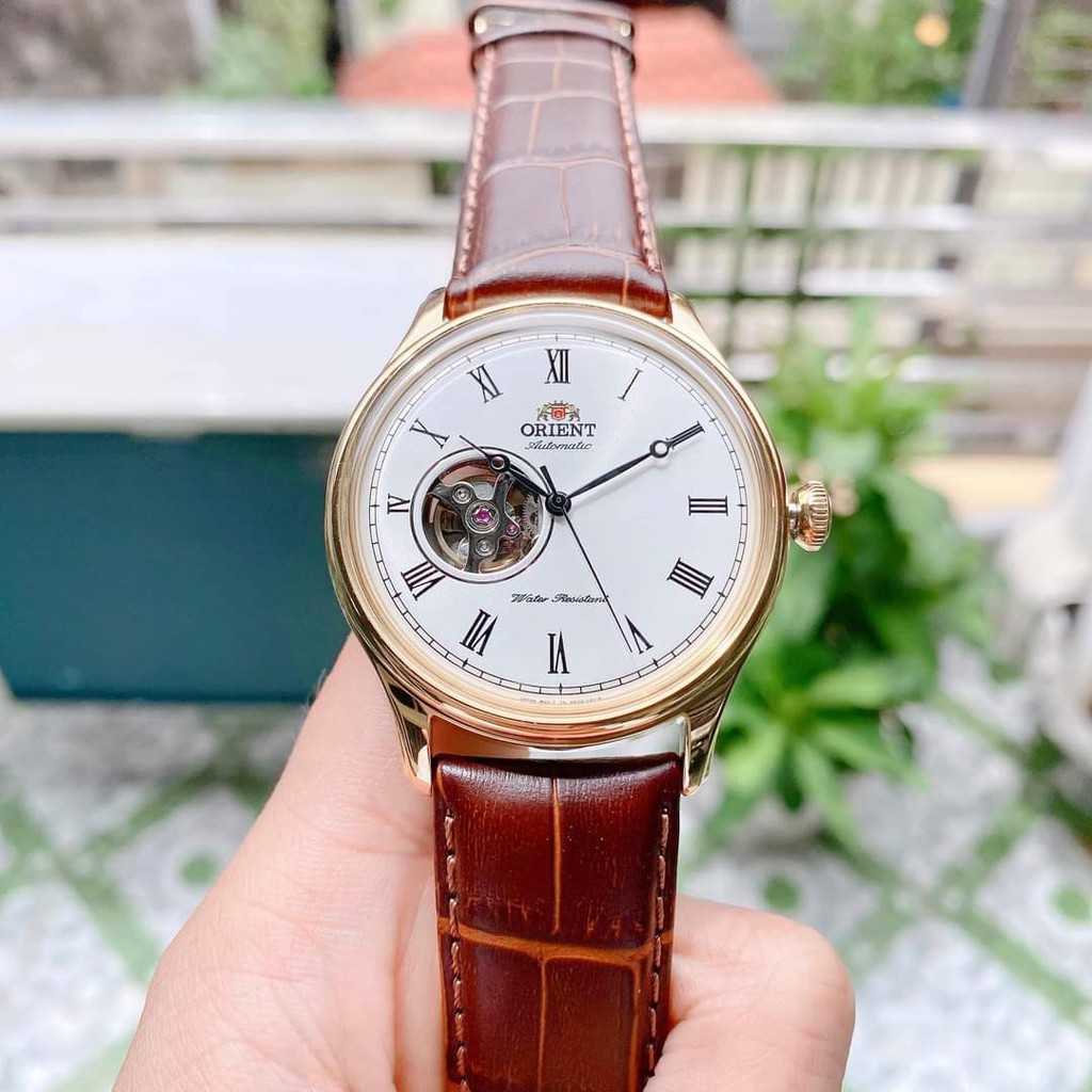 Đồng hồ Nam Orient Caballero FAG00002W0 Size 43mm,Hở tim,Mặt trắng,Viền vàng-Máy cơ tự động Automatic-Dây da nâu