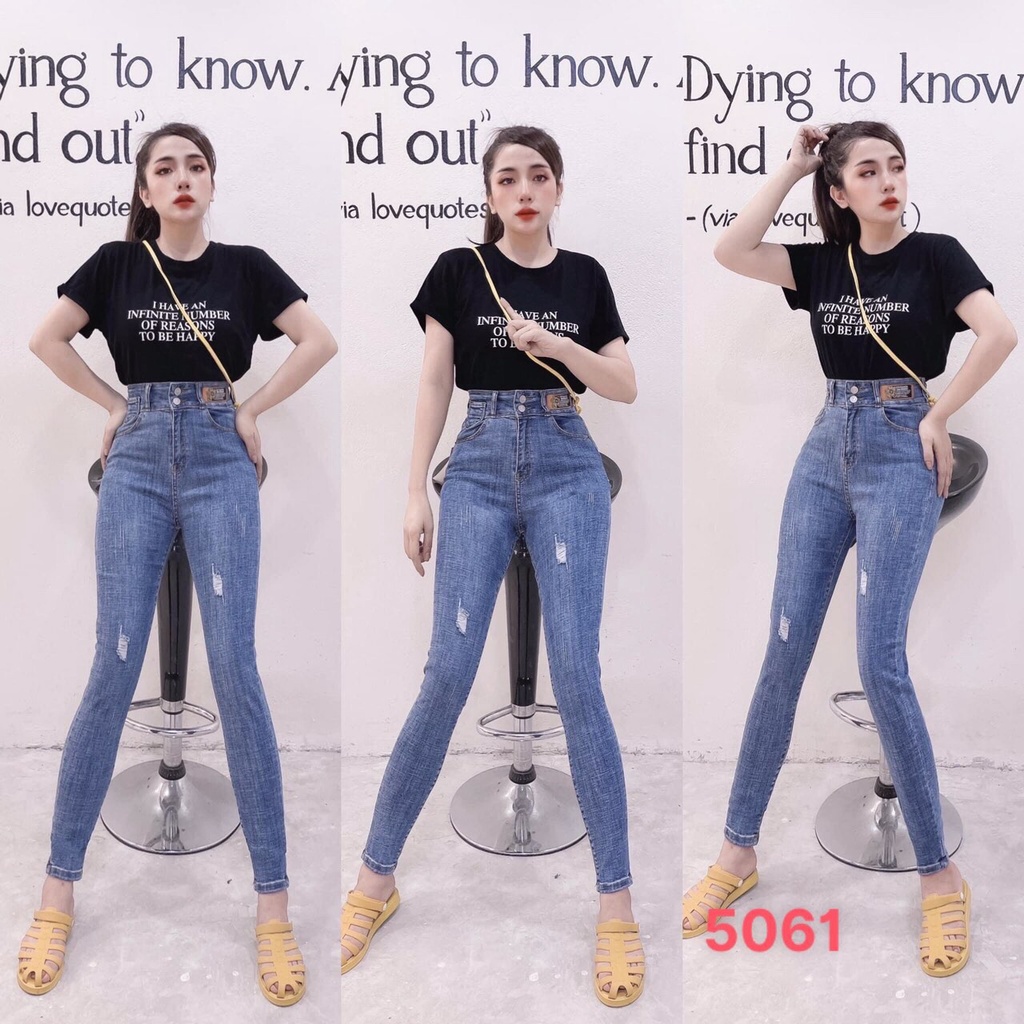 Quần Jean Nữ Lưng Cao ❤️FREESHIP❤️ Quần Bò Nữ Phối Rách Ôm Dáng Xinh Xắn Thời Trang Chuẩn Hàng Shop A-T Fashion - QJNU11