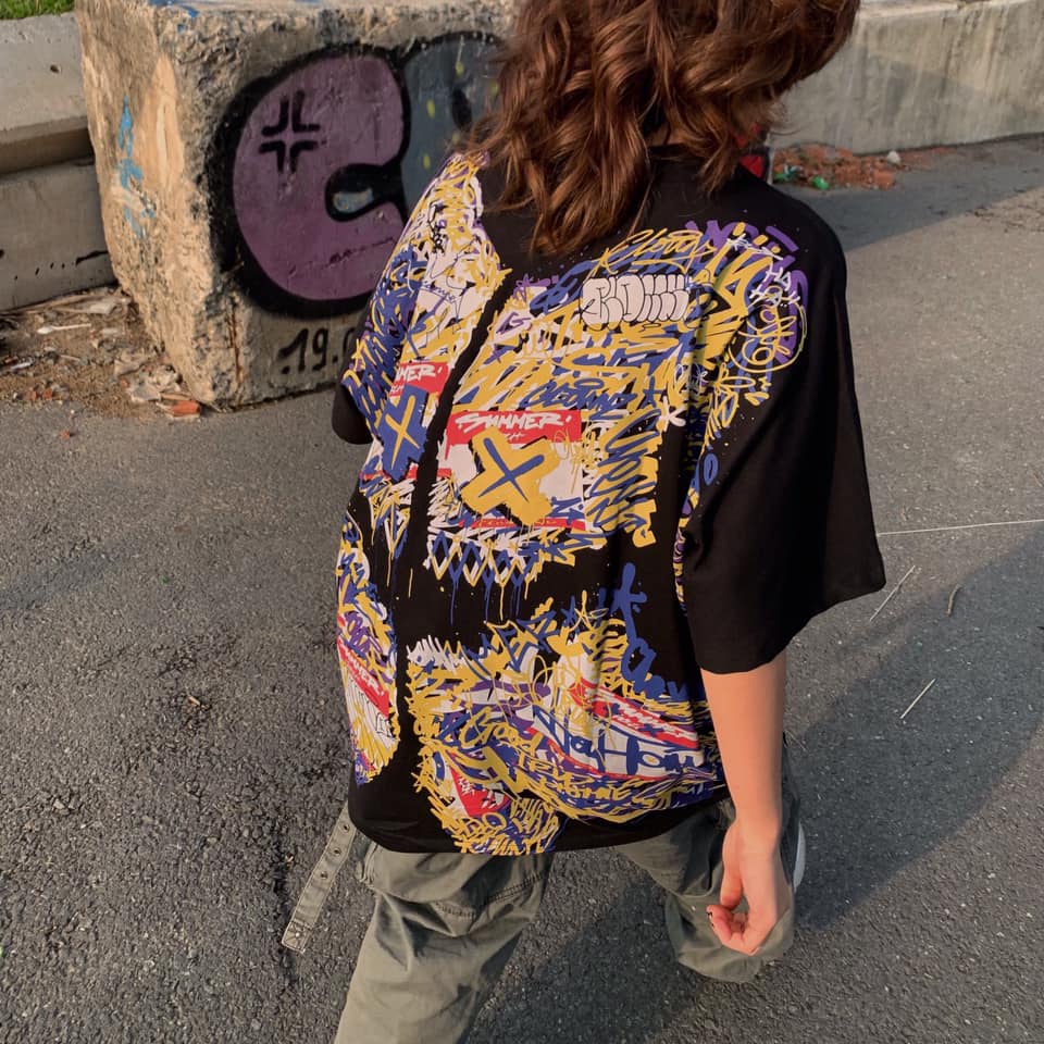 Áo thun tay lỡ local brand Clownz King Of School Full Print unisex form rộng, chất cotton