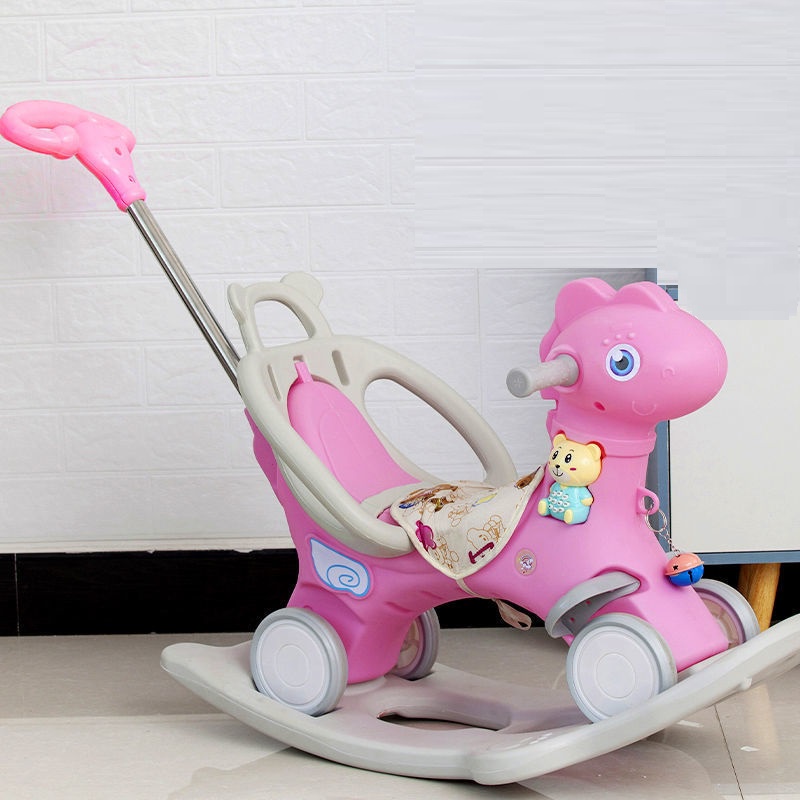 NGỰA BẬP BÊNH CHO BÉ - NGỰA BẬP BÊNH CÓ TAY ĐẨY KÈM NHẠC - CÓ BÁNH XE DI CHUYỂN