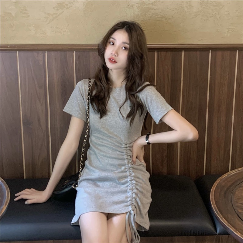 COZOK Đầm Dây Rút Xếp Ly Ôm Dáng Quyến Rũ Thời Trang Phong Cách Hồng Kông