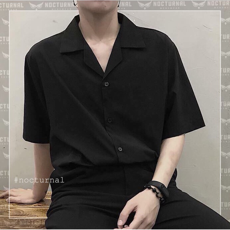 ÁO SƠ MI LỤA TAY NGẮN TRƠN BASIC NOCTURNAL Nam Nữ Cặp Đôi Unisex Phong Cách Dạo Phố Sài Gòn Ulzzang 2021 | BigBuy360 - bigbuy360.vn