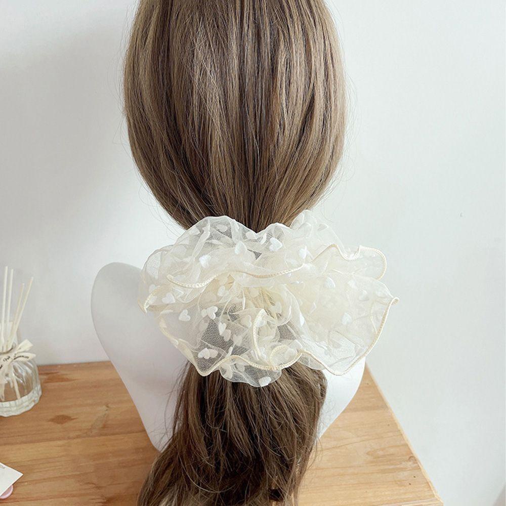 Dây Buộc Tóc Vải Lưới Co Giãn Họa Tiết Chấm Bi / Trái Tim Dễ Thương Cho Bạn Gái