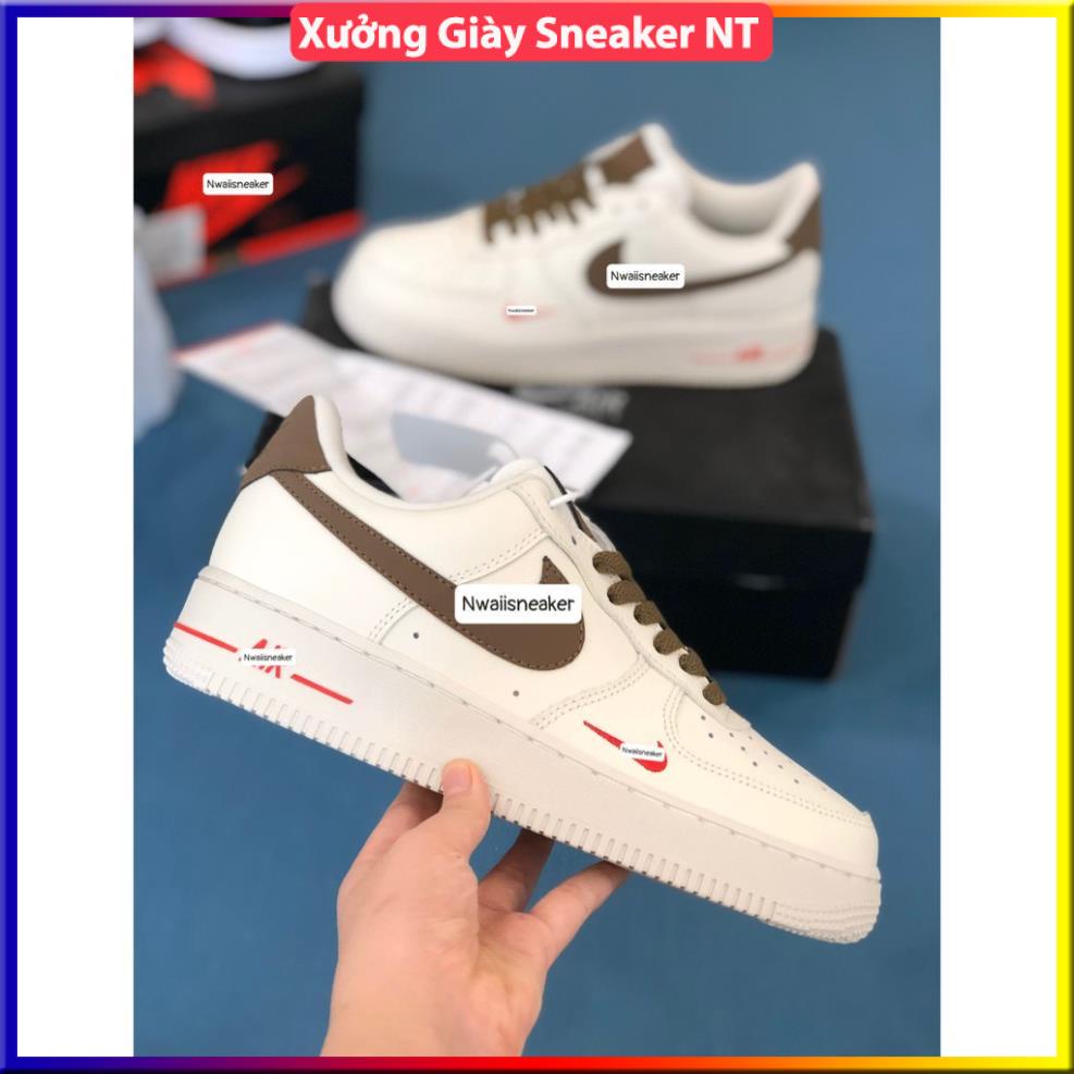 Giày AF1 trắng Full, Giày sneaker air force 1 vệt nâu White brown nam nữ cao cấp Full Box Bill dễ phối đồ | BigBuy360 - bigbuy360.vn
