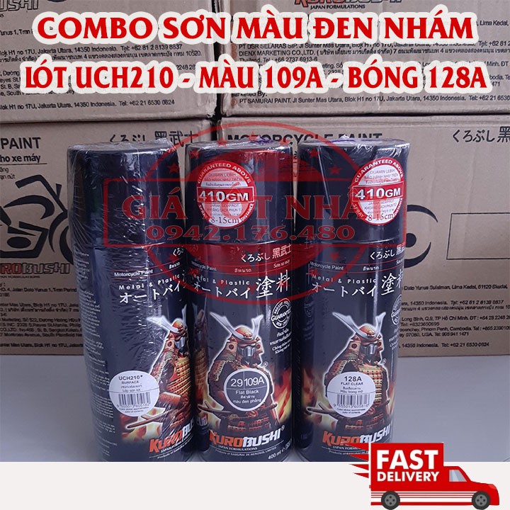 COMBO SƠN SAMURAI MÀU ĐEN NHÁM - LÓT UCH210 - MÀU 109A - BÓNG 128A