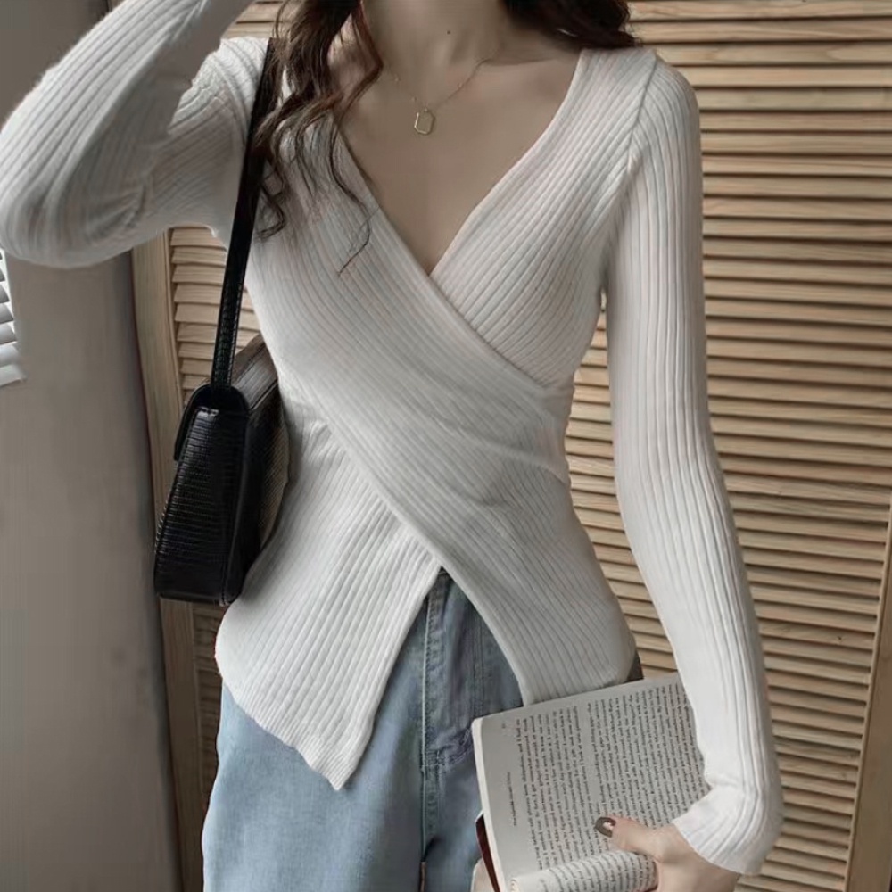 Áo Sweater dệt kim tay dài màu sắc thanh lịch cho phái nữ