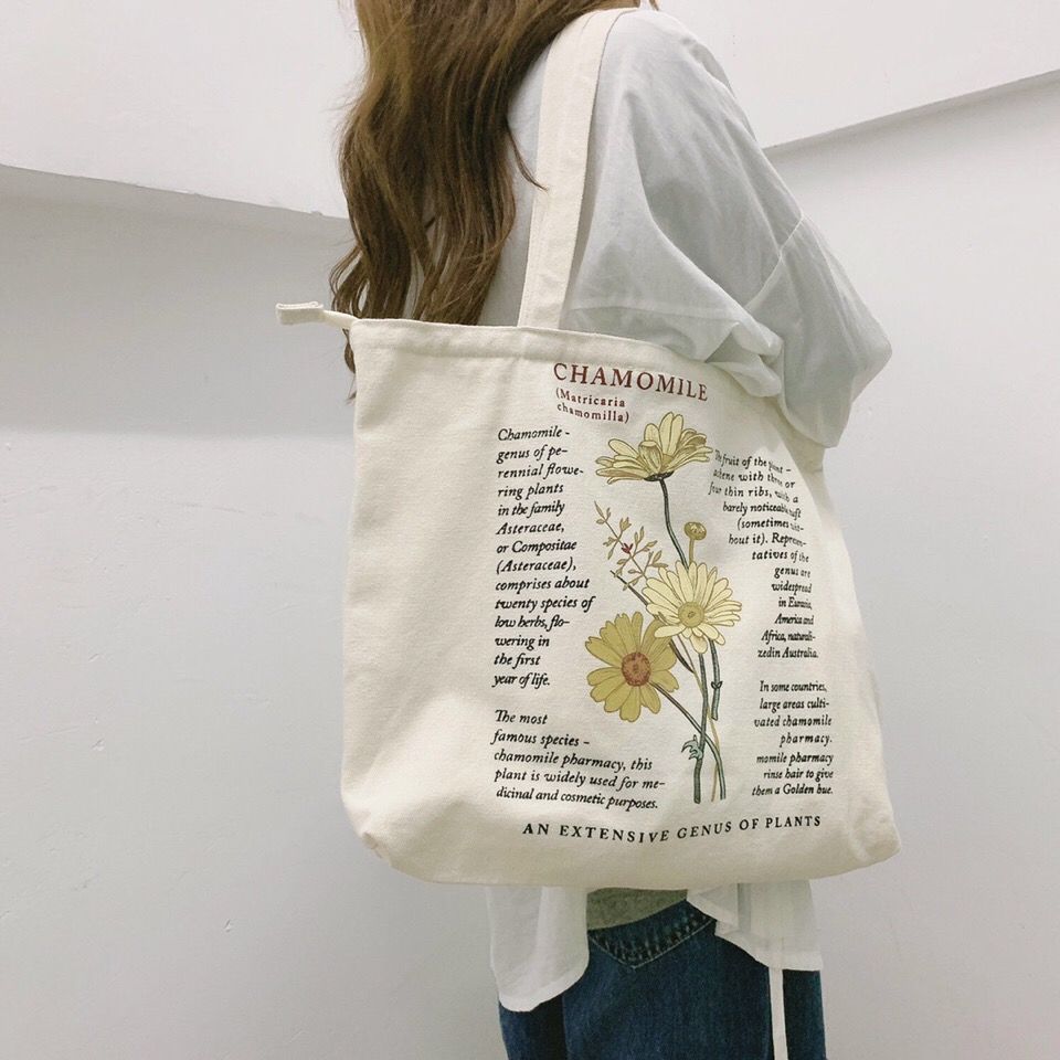 Túi canvas ngăn lớn phong cách retro Hàn Quốc