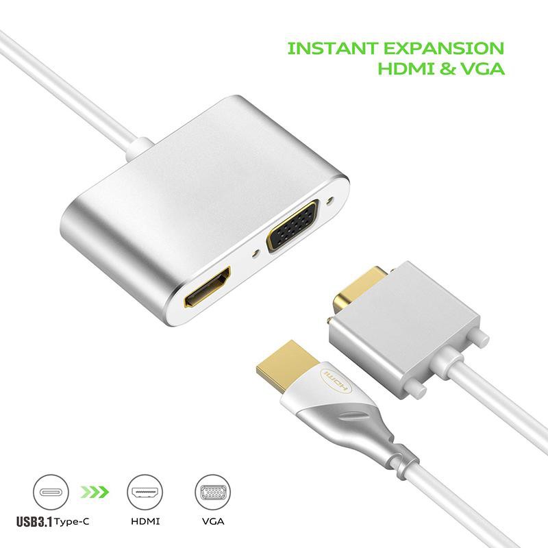 [Mã ELHACE giảm 4% đơn 300K] Cáp Chuyển USB Type C sang HDMI Và Vga 4K - Type-C To HDMI + VGA