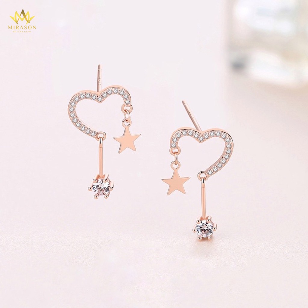 Khuyên Tai Bạc Nữ MIRASON Trái Tim và Ngôi Sao Nạm Đá Sáng Lấp Lánh MBT075 - Bông Tai Nữ Bạc 925 Cao Cấp