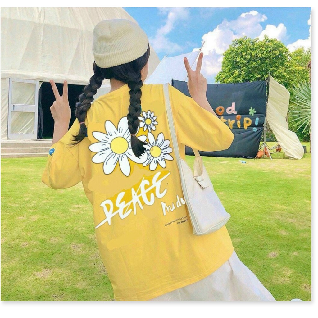 ÁO THUN NAM NỮ FORM RỘNG IN HÌNH HOA HƯỚNG DƯƠNG PEACE SIÊU ĐẸP