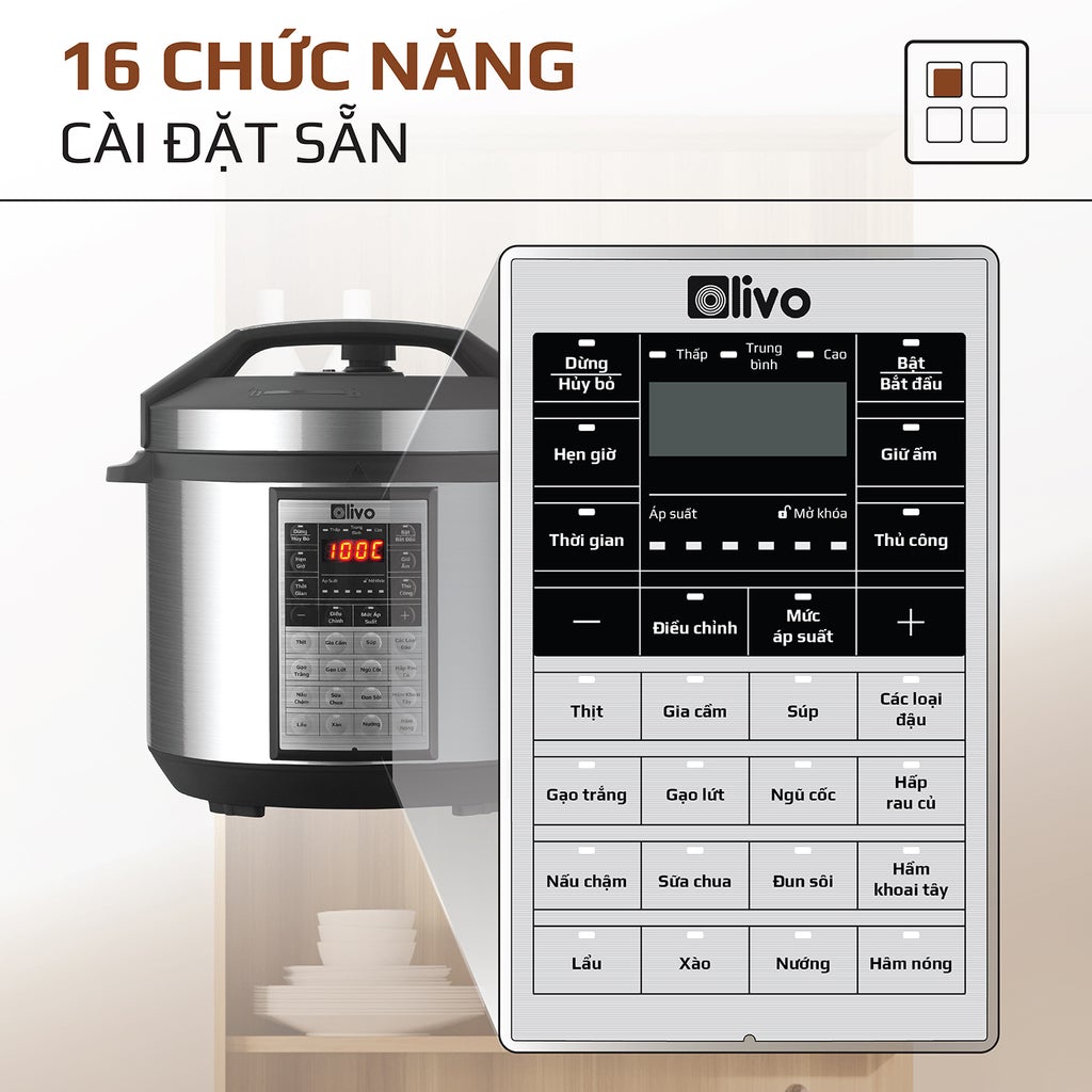 Nồi áp suất điện đa năng Olivo PC60 - 16 chức năng - Dung tích 6L - Công suất 1000W - Thương hiệu Mỹ